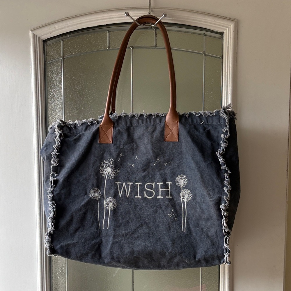 Wish denim Tote with Brown Handles